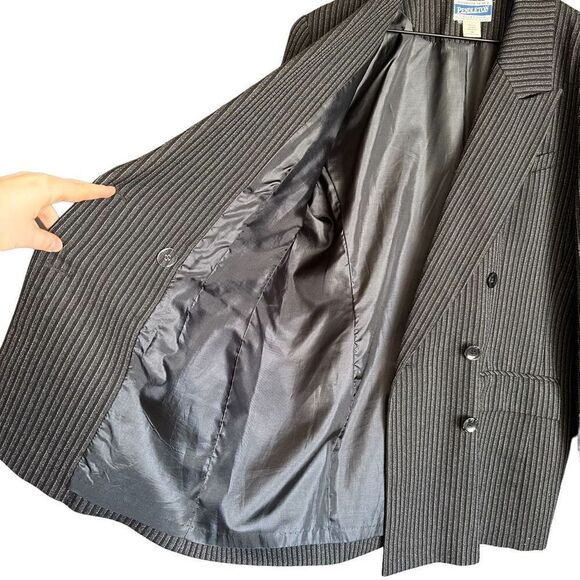 Vintage 90s Pendleton 100% Virgin Wool Pinstripe Blazer Black - Picture 10 of 12